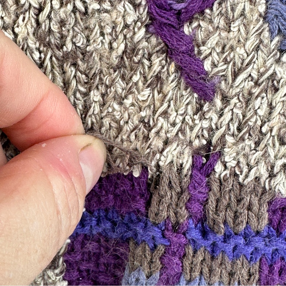Women's Large‎ Tan Purple Lilac Patterned Sweater Vintage Cardigan Cozy - Picture 8 of 10